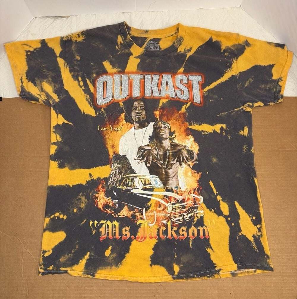 Outkast Ms. Jackson Graphic Band T-Shirt Mineral Wash Yellow Black